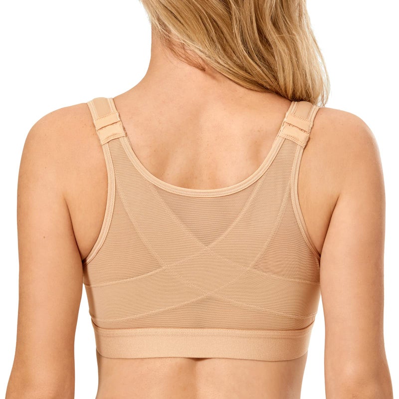 DELIMIRA Women's Front Closure Posture Wireless Back Support Full Coverage Bra Polyamide Polyester Elastane Taupe Tan 40DD - Image 1
